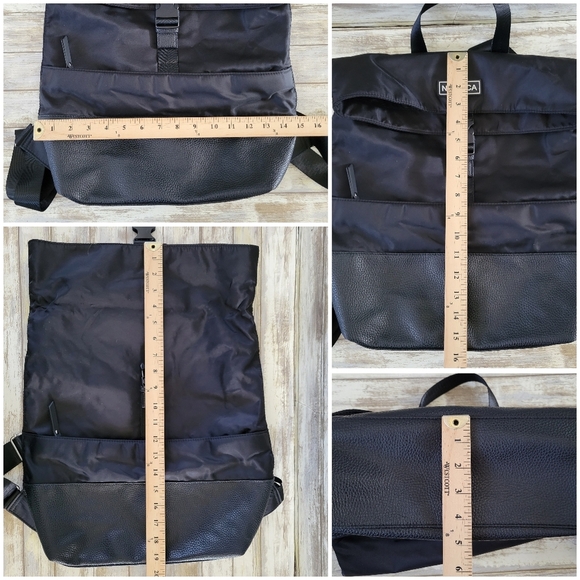 Nautica Black Foldover Large Backpack Bag Adjustable Straps Zip Pocket Buckle - Picture 11 of 11